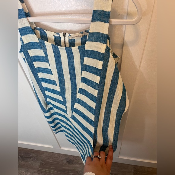 Soft Surroundings Striped Cold Shoulder Linen Tunic Top Petite XS Blue - Picture 6 of 10